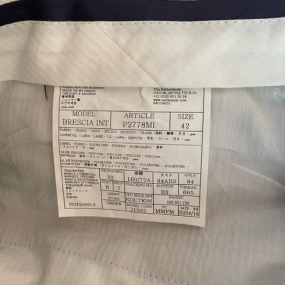 SUITSUPPLY suit, Vitale Barberis Canonico black pure wool super euro size 42 - Picture 8 of 13